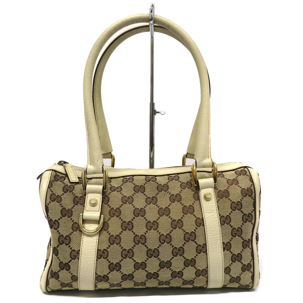 Gucci GG Canvas Abbey Bag beige monogram canvas white leather trim